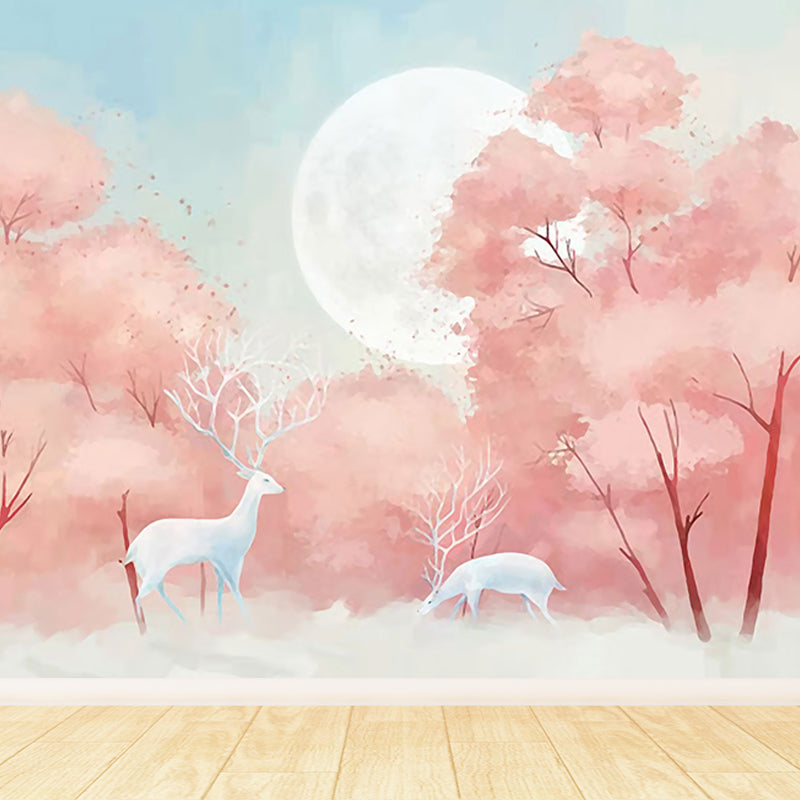 Reindeer Wall Mural Modern Decorative Living Room Wall Covering, Custom Size Available Light Orange Clearhalo 'Wall Decor' 'Wall Mural' 1638213