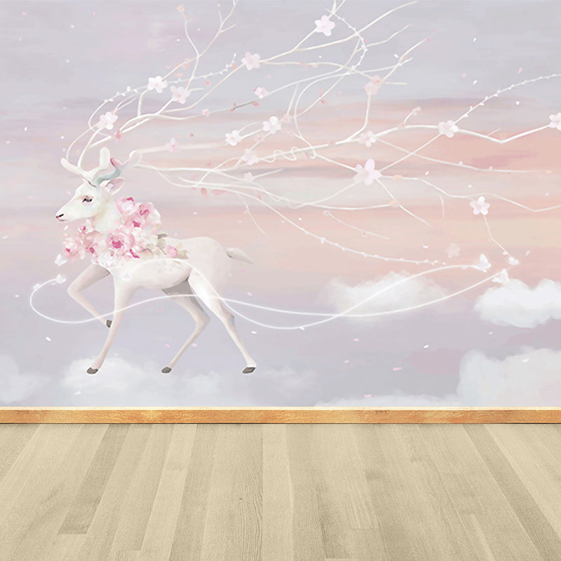 Reindeer Wall Mural Modern Decorative Living Room Wall Covering, Custom Size Available Light Purple Clearhalo 'Wall Decor' 'Wall Mural' 1638218