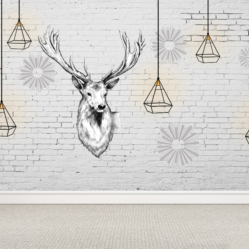 Reindeer Wall Mural Modern Decorative Living Room Wall Covering, Custom Size Available Grey Clearhalo 'Wall Decor' 'Wall Mural' 1638223