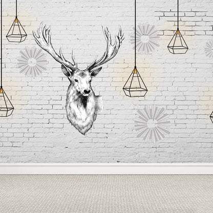 Reindeer Wall Mural Modern Decorative Living Room Wall Covering, Custom Size Available Grey Clearhalo 'Wall Decor' 'Wall Mural' 1638223