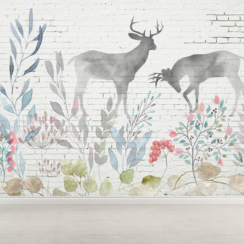 Peaceable Reindeer Mural Wallpaper Soft Color Modern Wall Covering for Living Room Clearhalo 'Wall Decor' 'Wall Mural' 1638234