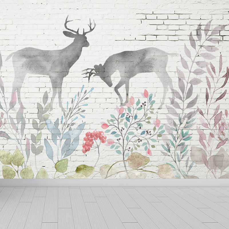Peaceable Reindeer Mural Wallpaper Soft Color Modern Wall Covering for Living Room Clearhalo 'Wall Decor' 'Wall Mural' 1638235