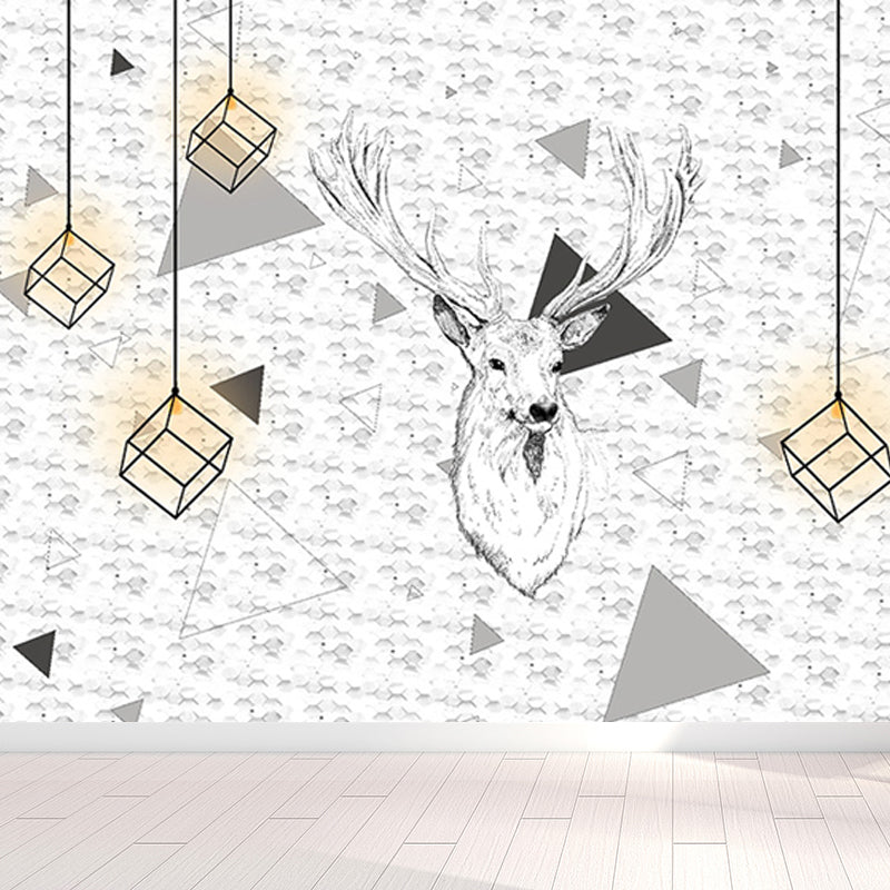 Peaceable Reindeer Mural Wallpaper Soft Color Modern Wall Covering for Living Room Clearhalo 'Wall Decor' 'Wall Mural' 1638239