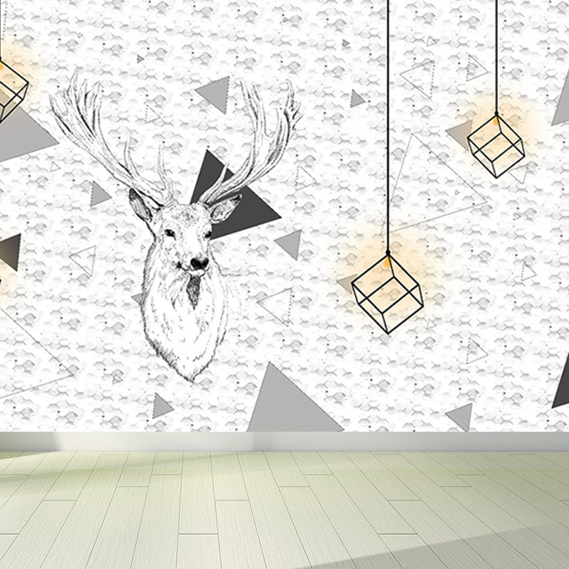 Peaceable Reindeer Mural Wallpaper Soft Color Modern Wall Covering for Living Room Clearhalo 'Wall Decor' 'Wall Mural' 1638240