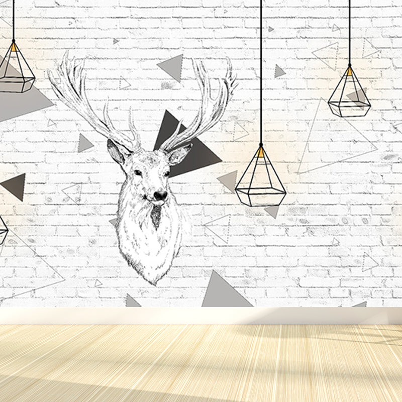 Peaceable Reindeer Mural Wallpaper Soft Color Modern Wall Covering for Living Room White Clearhalo 'Wall Decor' 'Wall Mural' 1638243