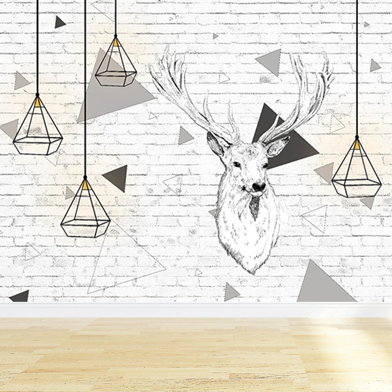 Peaceable Reindeer Mural Wallpaper Soft Color Modern Wall Covering for Living Room Clearhalo 'Wall Decor' 'Wall Mural' 1638244