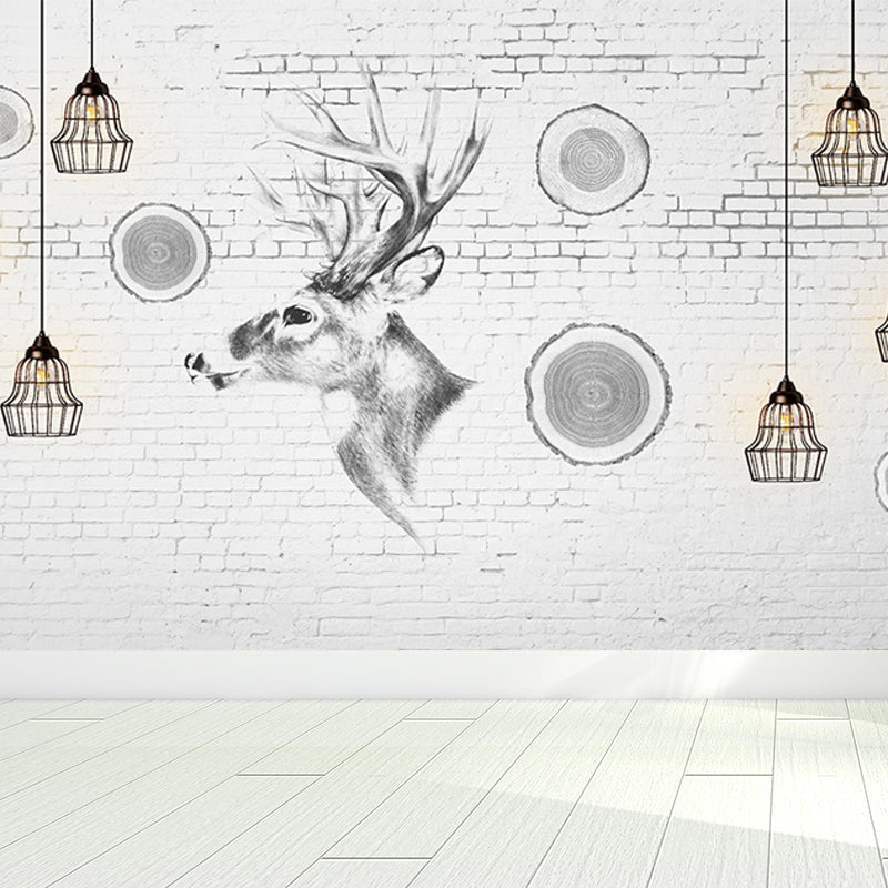Modern Reindeer Mural Decal Light Color Waterproofing Wall Covering for Bathroom Grey Clearhalo 'Wall Decor' 'Wall Mural' 1638248