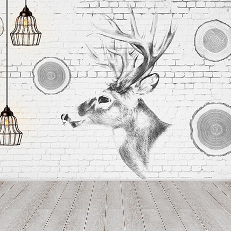 Modern Reindeer Mural Decal Light Color Waterproofing Wall Covering for Bathroom Clearhalo 'Wall Decor' 'Wall Mural' 1638250