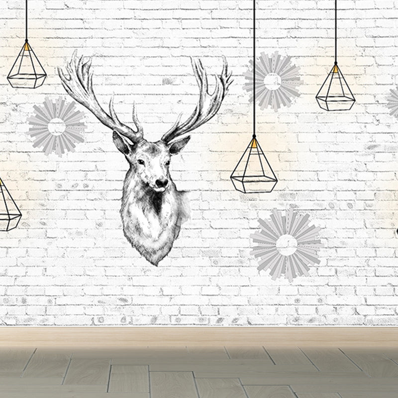 Modern Reindeer Mural Decal Light Color Waterproofing Wall Covering for Bathroom Smoke Gray Clearhalo 'Wall Decor' 'Wall Mural' 1638253