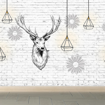 Modern Reindeer Mural Decal Light Color Waterproofing Wall Covering for Bathroom Smoke Gray Clearhalo 'Wall Decor' 'Wall Mural' 1638253