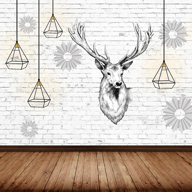 Modern Reindeer Mural Decal Light Color Waterproofing Wall Covering for Bathroom Clearhalo 'Wall Decor' 'Wall Mural' 1638254