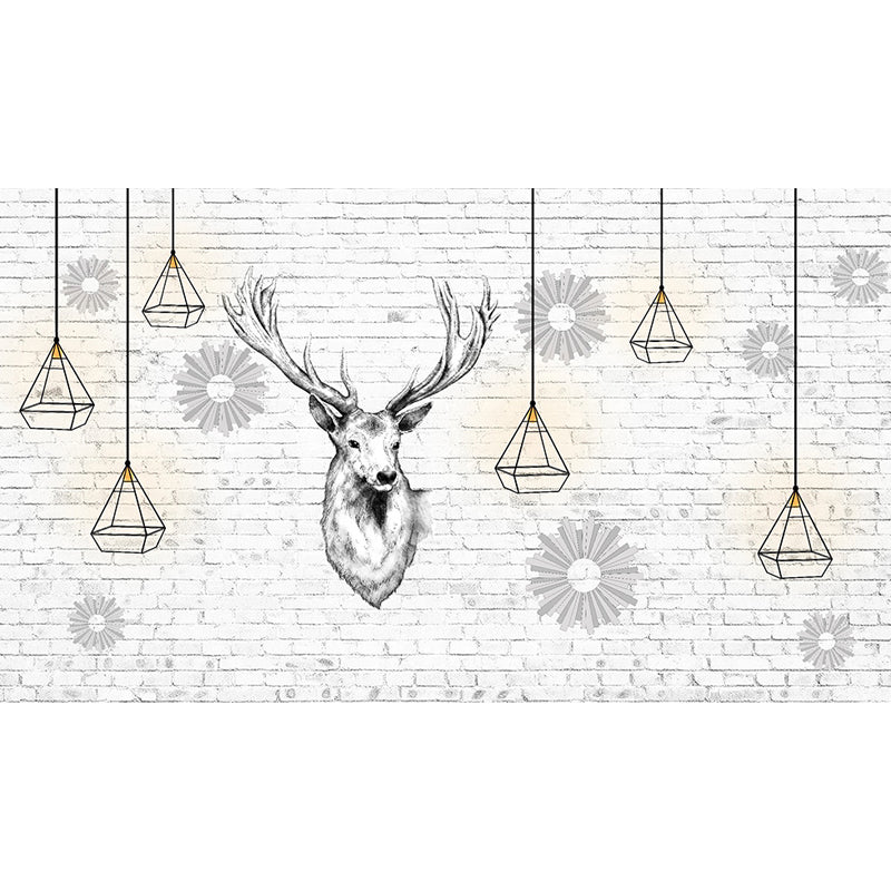 Modern Reindeer Mural Decal Light Color Waterproofing Wall Covering for Bathroom Clearhalo 'Wall Decor' 'Wall Mural' 1638256