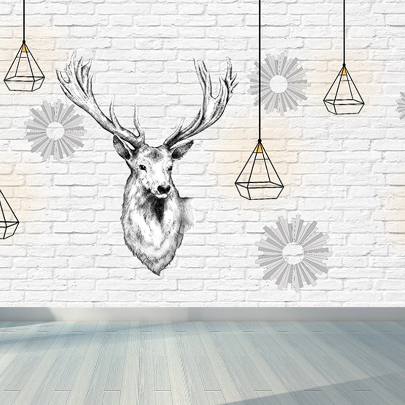 Modern Reindeer Mural Decal Light Color Waterproofing Wall Covering for Bathroom White Clearhalo 'Wall Decor' 'Wall Mural' 1638258