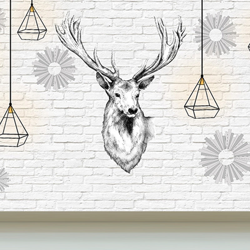 Modern Reindeer Mural Decal Light Color Waterproofing Wall Covering for Bathroom Clearhalo 'Wall Decor' 'Wall Mural' 1638260