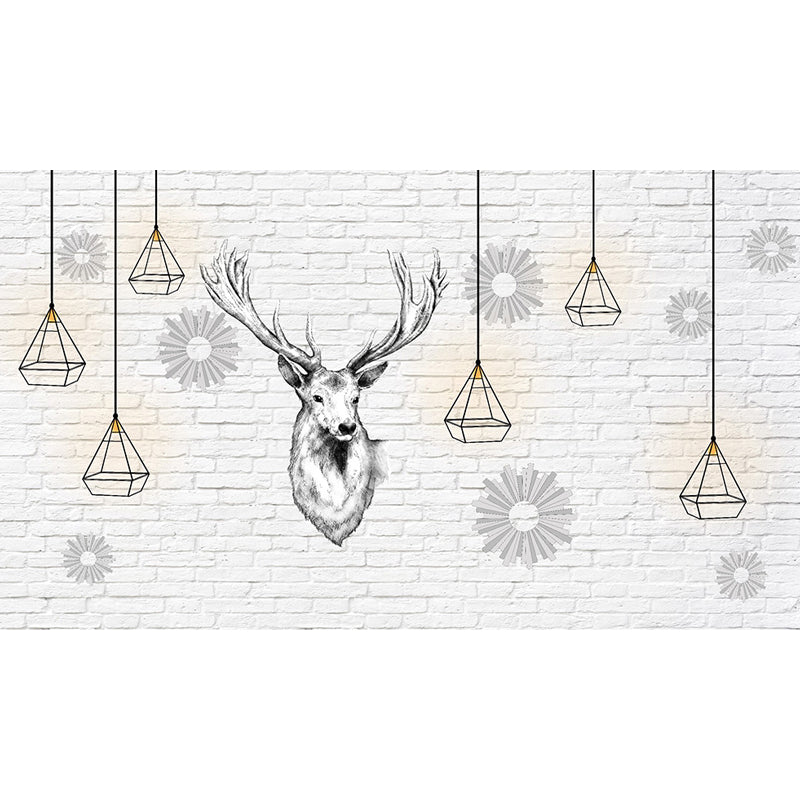 Modern Reindeer Mural Decal Light Color Waterproofing Wall Covering for Bathroom Clearhalo 'Wall Decor' 'Wall Mural' 1638261