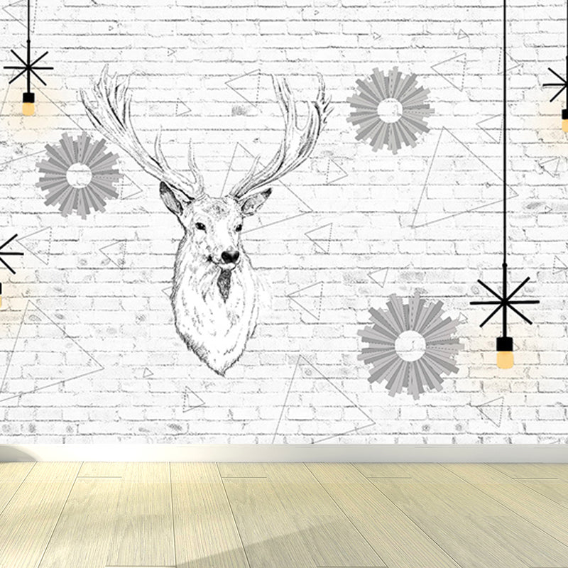 Modern Reindeer Mural Decal Light Color Waterproofing Wall Covering for Bathroom Cream Gray Clearhalo 'Wall Decor' 'Wall Mural' 1638263