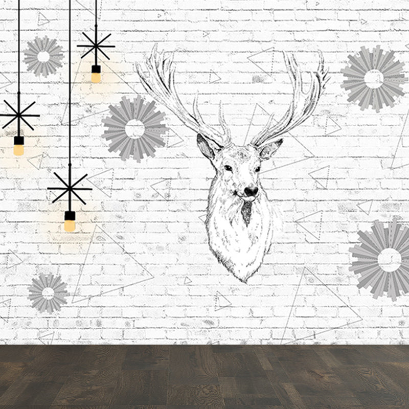 Modern Reindeer Mural Decal Light Color Waterproofing Wall Covering for Bathroom Clearhalo 'Wall Decor' 'Wall Mural' 1638264