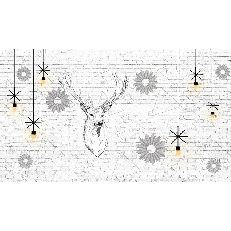 Modern Reindeer Mural Decal Light Color Waterproofing Wall Covering for Bathroom Clearhalo 'Wall Decor' 'Wall Mural' 1638266