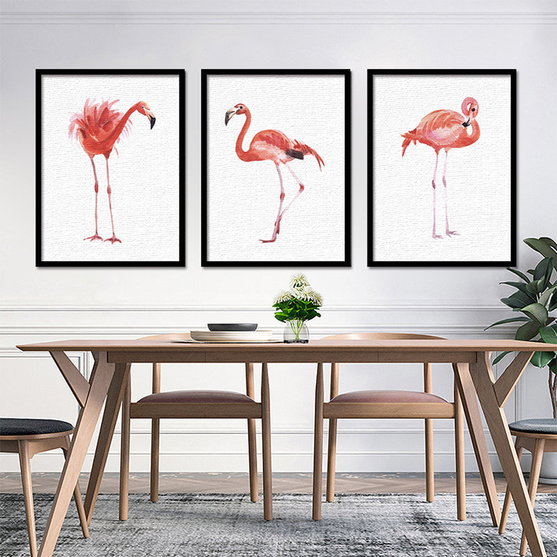 Red Flamingo Wall Art Textured Surface Minimalistic Dining Room Canvas Print Red One Set Clearhalo 'Art Gallery' 'Canvas Art' 'Kids' Arts' 1638268