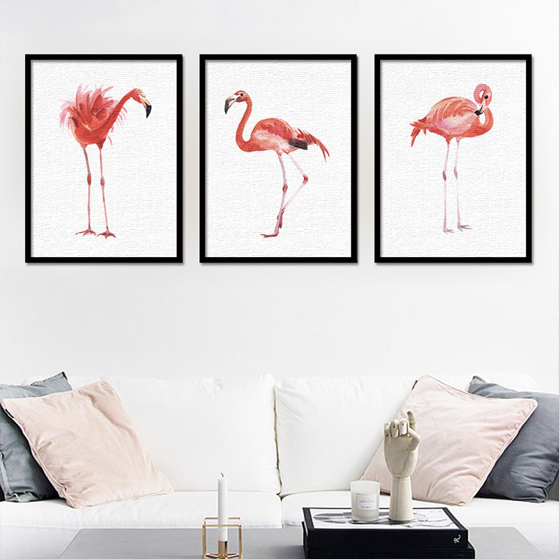 Red Flamingo Wall Art Textured Surface Minimalistic Dining Room Canvas Print Clearhalo 'Art Gallery' 'Canvas Art' 'Kids' Arts' 1638269