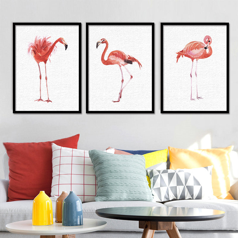 Red Flamingo Wall Art Textured Surface Minimalistic Dining Room Canvas Print Clearhalo 'Art Gallery' 'Canvas Art' 'Kids' Arts' 1638270