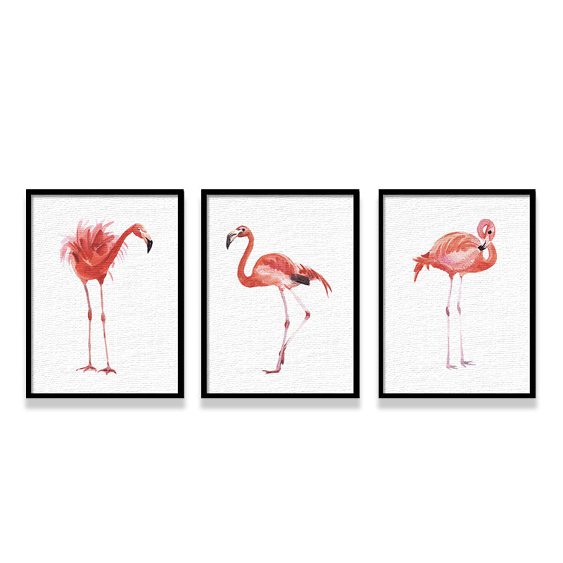 Red Flamingo Wall Art Textured Surface Minimalistic Dining Room Canvas Print Clearhalo 'Art Gallery' 'Canvas Art' 'Kids' Arts' 1638271