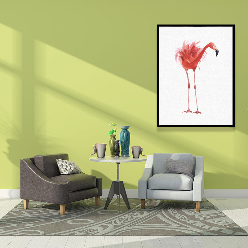 Red Flamingo Wall Art Textured Surface Minimalistic Dining Room Canvas Print Clearhalo 'Art Gallery' 'Canvas Art' 'Kids' Arts' 1638276