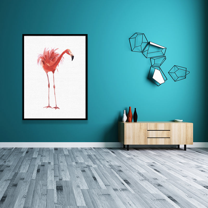 Red Flamingo Wall Art Textured Surface Minimalistic Dining Room Canvas Print Clearhalo 'Art Gallery' 'Canvas Art' 'Kids' Arts' 1638277