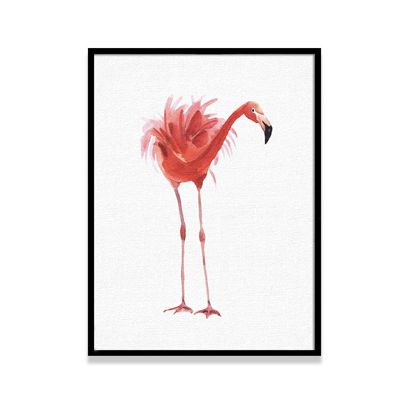 Red Flamingo Wall Art Textured Surface Minimalistic Dining Room Canvas Print Clearhalo 'Art Gallery' 'Canvas Art' 'Kids' Arts' 1638278