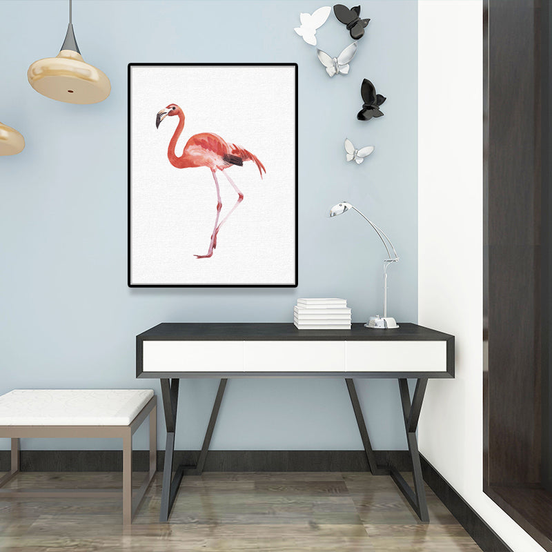 Red Flamingo Wall Art Textured Surface Minimalistic Dining Room Canvas Print Clearhalo 'Art Gallery' 'Canvas Art' 'Kids' Arts' 1638283