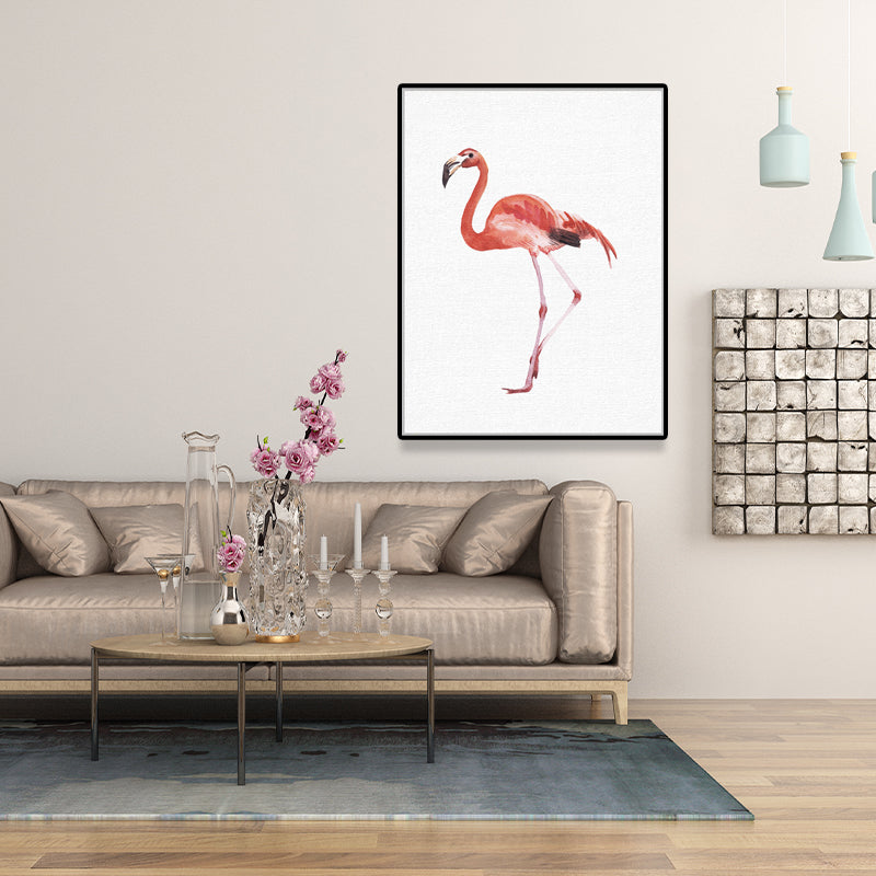 Red Flamingo Wall Art Textured Surface Minimalistic Dining Room Canvas Print Clearhalo 'Art Gallery' 'Canvas Art' 'Kids' Arts' 1638284