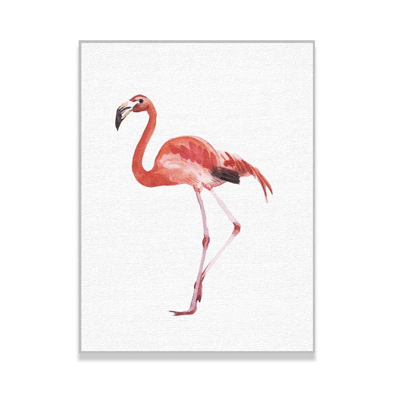 Red Flamingo Wall Art Textured Surface Minimalistic Dining Room Canvas Print Clearhalo 'Art Gallery' 'Canvas Art' 'Kids' Arts' 1638285