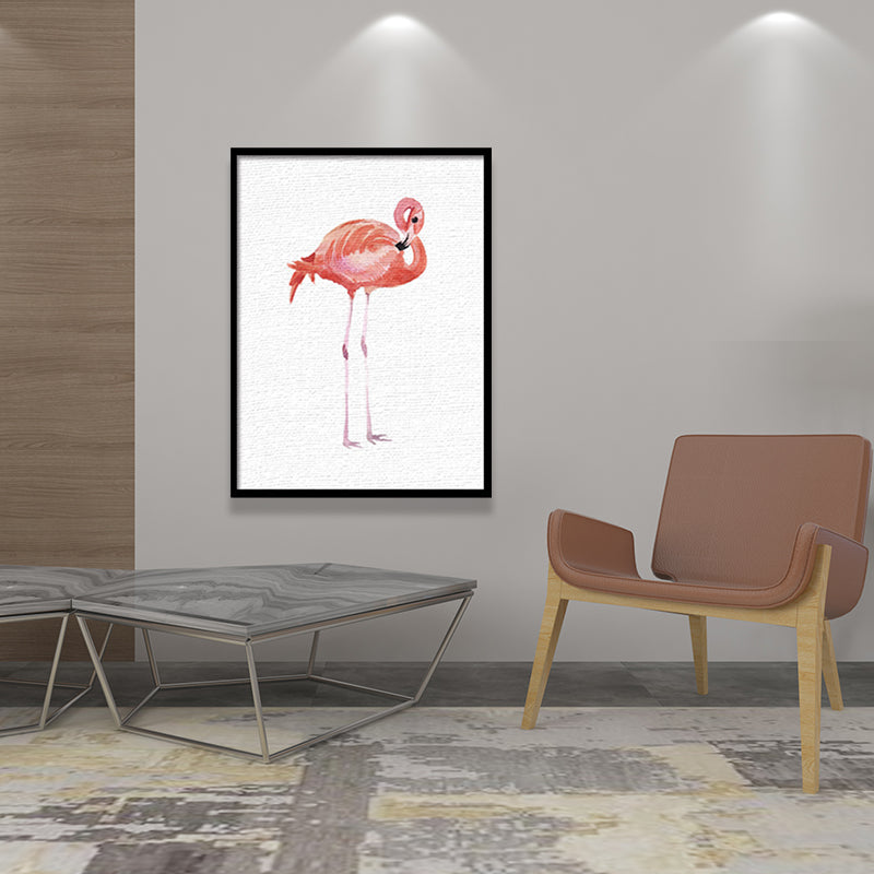 Red Flamingo Wall Art Textured Surface Minimalistic Dining Room Canvas Print Clearhalo 'Art Gallery' 'Canvas Art' 'Kids' Arts' 1638290