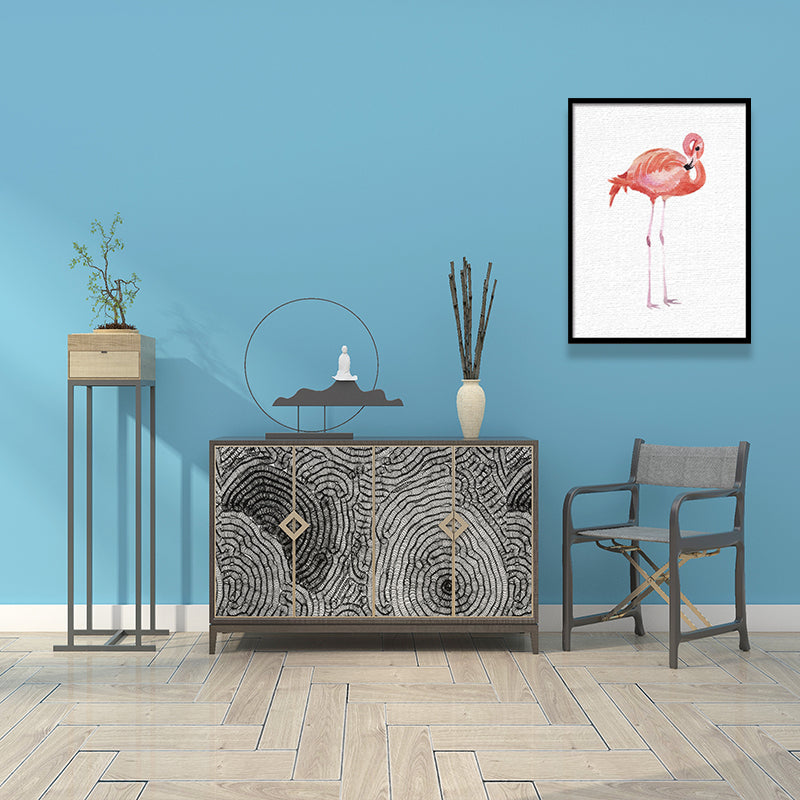 Red Flamingo Wall Art Textured Surface Minimalistic Dining Room Canvas Print Clearhalo 'Art Gallery' 'Canvas Art' 'Kids' Arts' 1638291