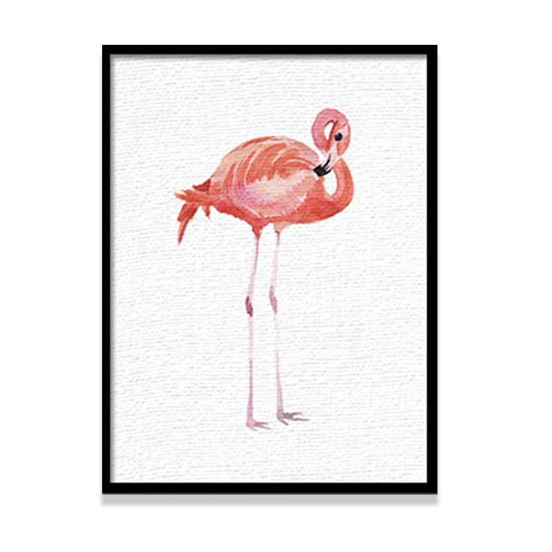 Red Flamingo Wall Art Textured Surface Minimalistic Dining Room Canvas Print Clearhalo 'Art Gallery' 'Canvas Art' 'Kids' Arts' 1638292