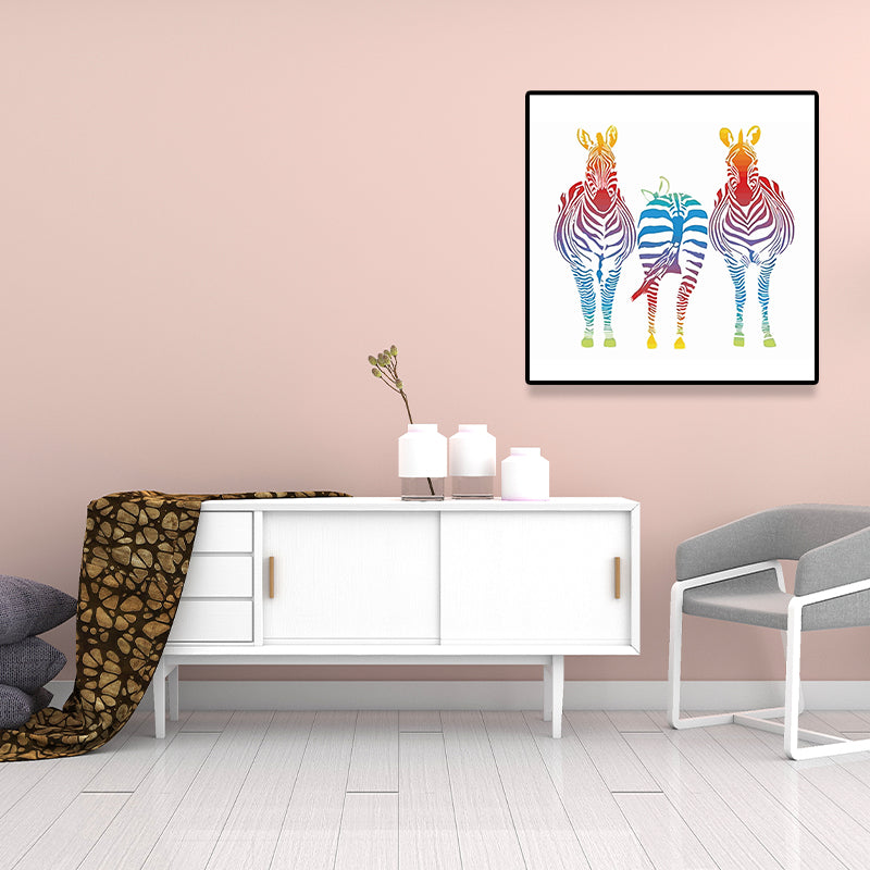 Watercolor Zebra Painting Canvas Art Kids Textured Wall Art Print in White for Home White Clearhalo 'Art Gallery' 'Canvas Art' 'Kids' Arts' 1638296