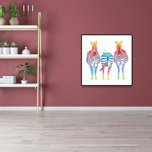 Watercolor Zebra Painting Canvas Art Kids Textured Wall Art Print in White for Home Clearhalo 'Art Gallery' 'Canvas Art' 'Kids' Arts' 1638297