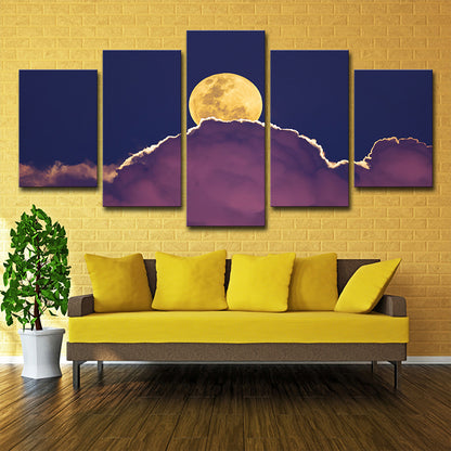 Purple Night Sky Canvas Print Full Moon Behind the Cloud Kids Multi-Piece Wall Art Purple Clearhalo 'Art Gallery' 'Canvas Art' 'Kids' Arts' 1638303