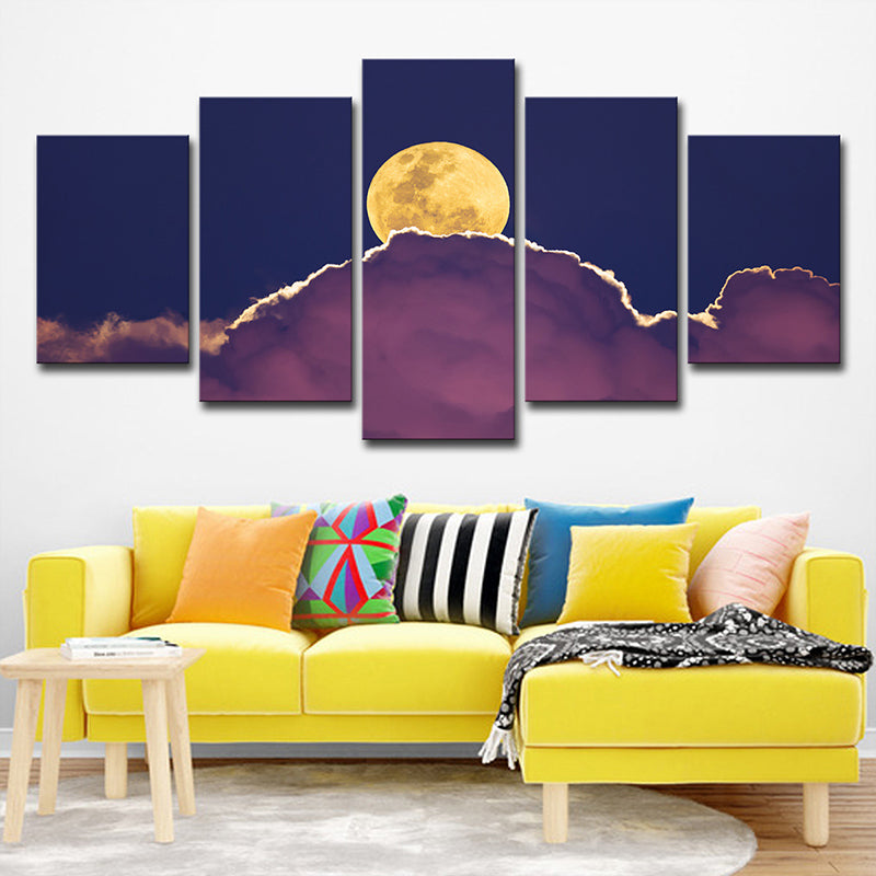 Purple Night Sky Canvas Print Full Moon Behind the Cloud Kids Multi-Piece Wall Art Clearhalo 'Art Gallery' 'Canvas Art' 'Kids' Arts' 1638304
