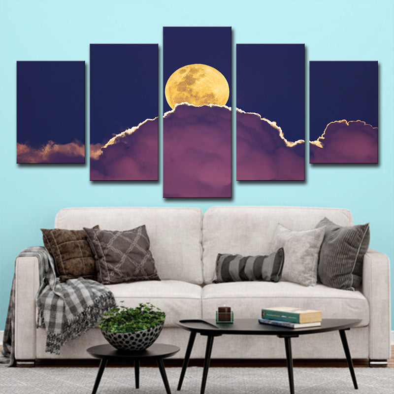 Purple Night Sky Canvas Print Full Moon Behind the Cloud Kids Multi-Piece Wall Art Clearhalo 'Art Gallery' 'Canvas Art' 'Kids' Arts' 1638305