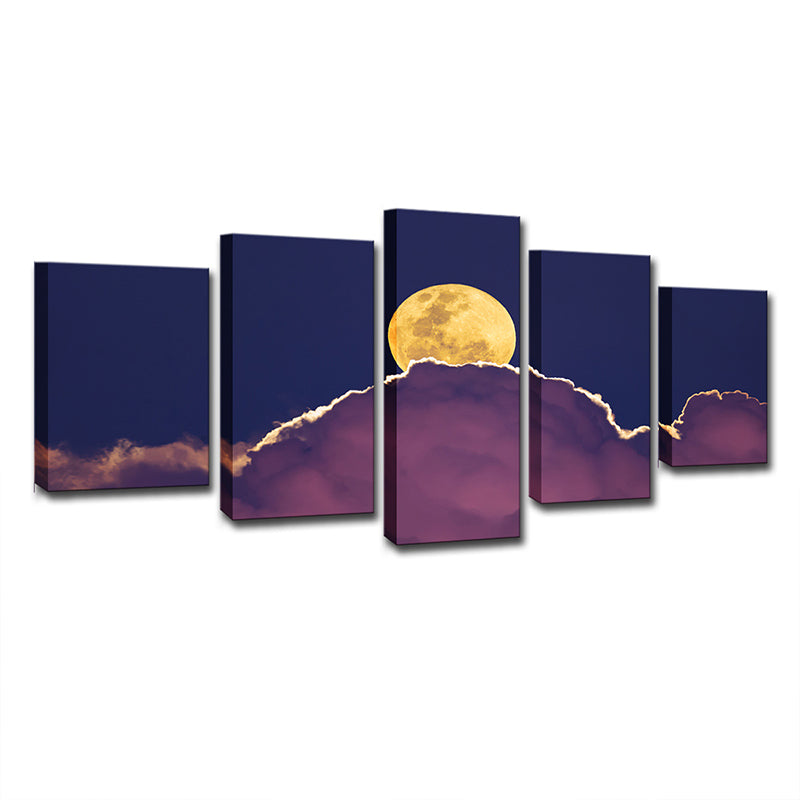 Purple Night Sky Canvas Print Full Moon Behind the Cloud Kids Multi-Piece Wall Art Clearhalo 'Art Gallery' 'Canvas Art' 'Kids' Arts' 1638306