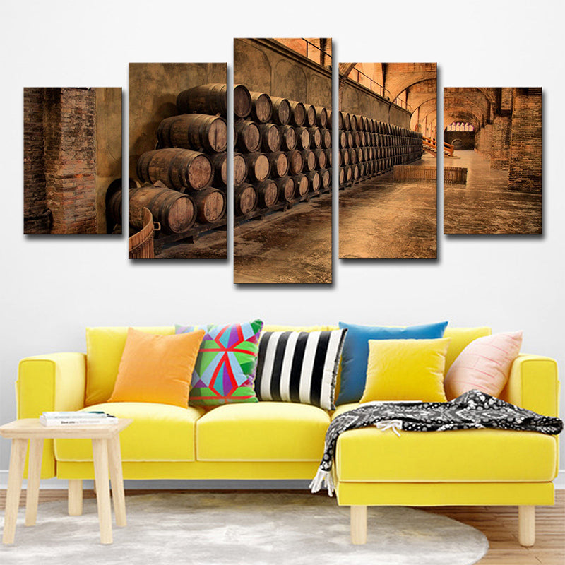 Modern Stacked Wine Barrels Art Print Brown Multi-Piece Wall Decoration for Kitchen Brown Clearhalo 'Art Gallery' 'Canvas Art' 'Contemporary Art Gallery' 'Modern' Arts' 1638310