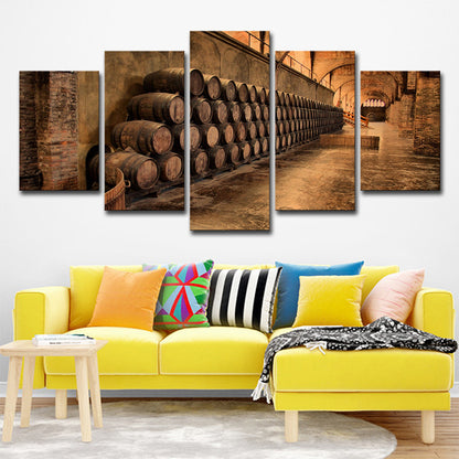 Modern Stacked Wine Barrels Art Print Brown Multi-Piece Wall Decoration for Kitchen Brown Clearhalo 'Art Gallery' 'Canvas Art' 'Contemporary Art Gallery' 'Modern' Arts' 1638310