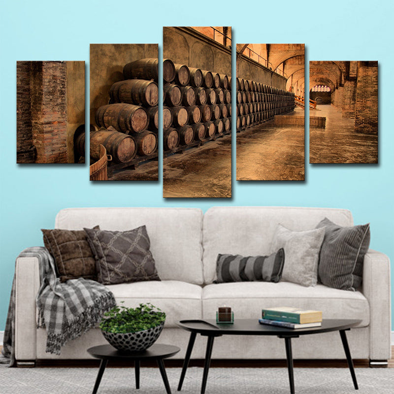 Modern Stacked Wine Barrels Art Print Brown Multi-Piece Wall Decoration for Kitchen Clearhalo 'Art Gallery' 'Canvas Art' 'Contemporary Art Gallery' 'Modern' Arts' 1638311