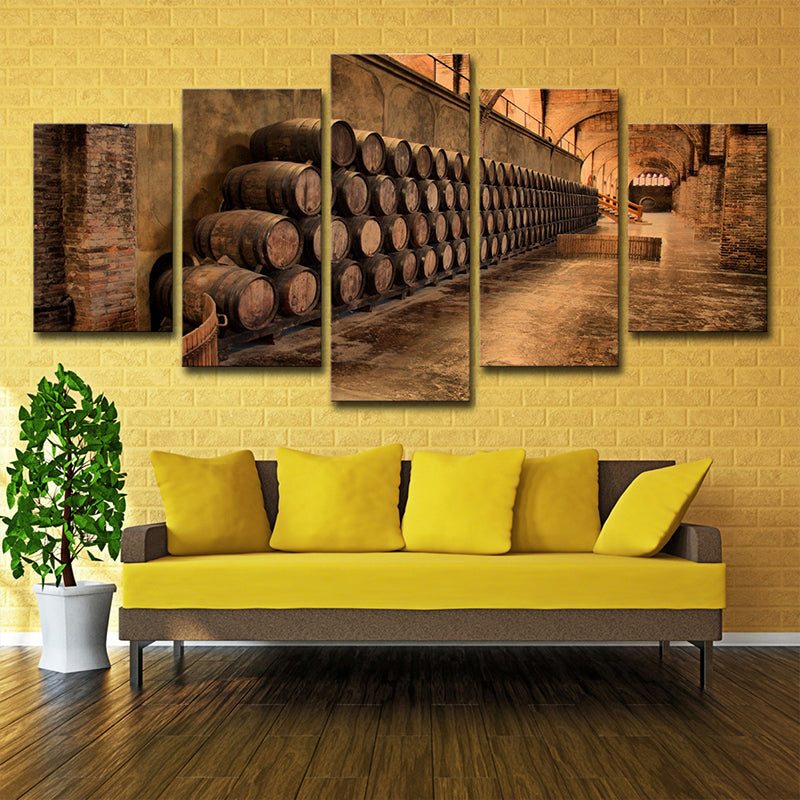 Modern Stacked Wine Barrels Art Print Brown Multi-Piece Wall Decoration for Kitchen Clearhalo 'Art Gallery' 'Canvas Art' 'Contemporary Art Gallery' 'Modern' Arts' 1638312