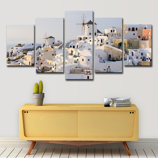 White Santorini Houses Wall Art Multi-Piece Global Inspired Bedroom Canvas Print Clearhalo 'Arts' 'Canvas Art' 1638319