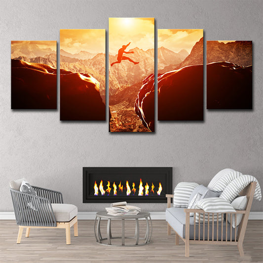 Modern Extreme Sports Wall Art Brown Sunset Mountain Landscape Canvas Print for Home Brown Clearhalo 'Art Gallery' 'Canvas Art' 'Contemporary Art Gallery' 'Modern' Arts' 1638345
