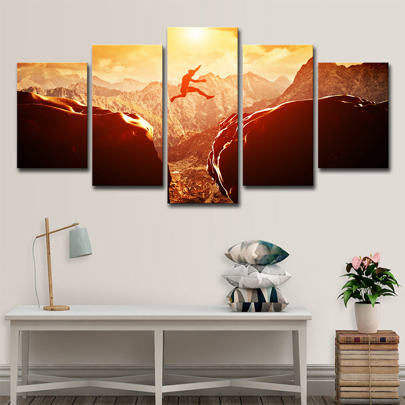 Modern Extreme Sports Wall Art Brown Sunset Mountain Landscape Canvas Print for Home Clearhalo 'Art Gallery' 'Canvas Art' 'Contemporary Art Gallery' 'Modern' Arts' 1638346