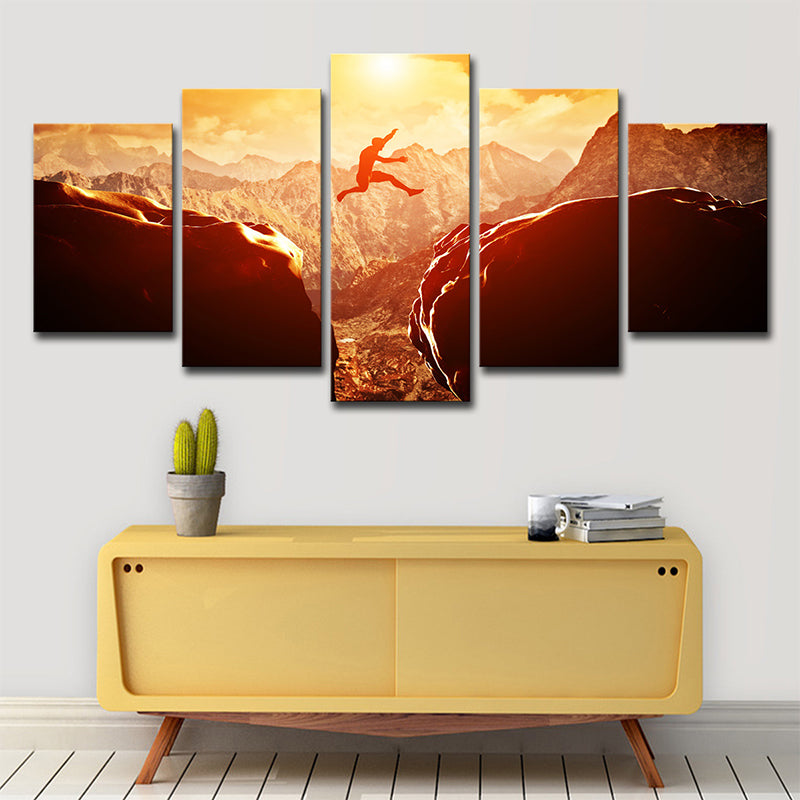 Modern Extreme Sports Wall Art Brown Sunset Mountain Landscape Canvas Print for Home Clearhalo 'Art Gallery' 'Canvas Art' 'Contemporary Art Gallery' 'Modern' Arts' 1638347