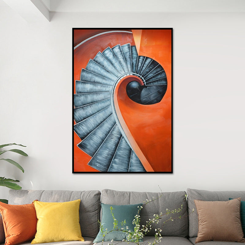 Orange Spiral Staircase Canvas Art Architecture Nordic Textured Surface Wall Decor Orange Clearhalo 'Arts' 'Canvas Art' 1638366